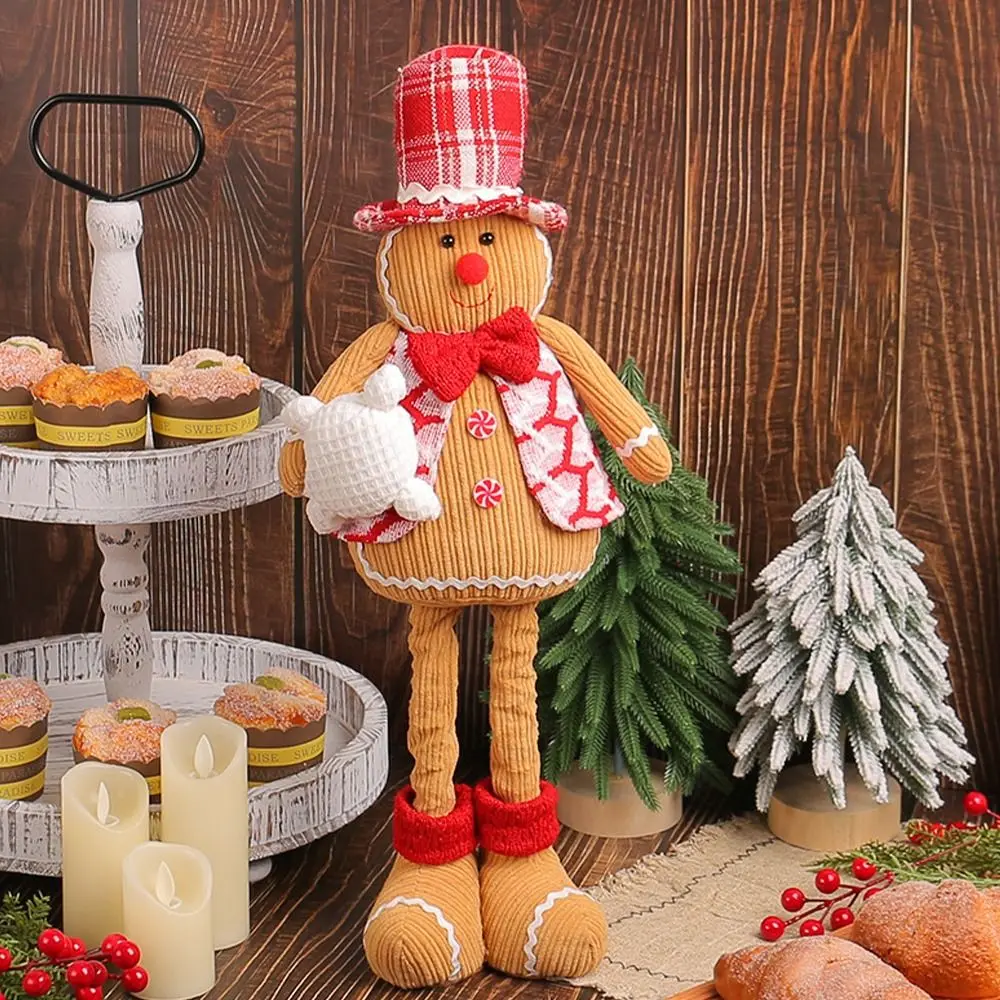 Large Gingerbread Man Retractable Doll Standing Long Leg Christmas Telescopic Doll Ornaments Cartoon Cute