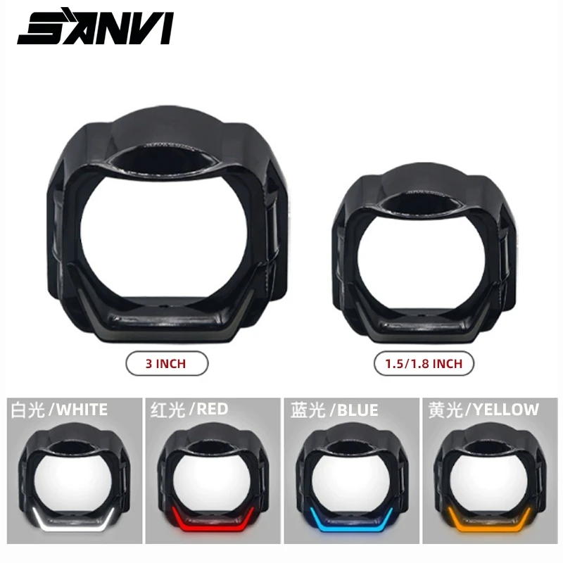 SANVI 1.5/1.8/3.0 Inch LED Angel Eyes Black Shroud for Car Headlight Projector Lens White Yellow Red Blue DRL DIY Retrofit