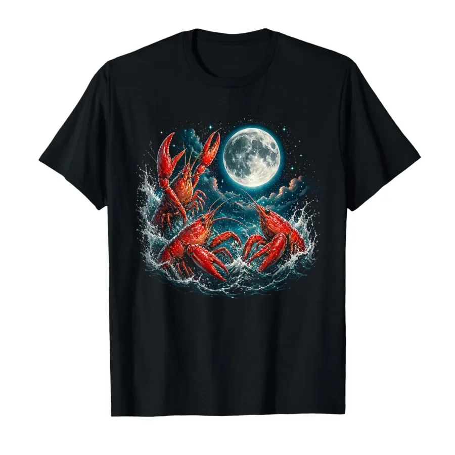 

Three Crawfish Moon Galaxy Space Retro Animal T-shirt For Men Women 100% Cotton T Shirts Short Sleeve Tops 0424-2