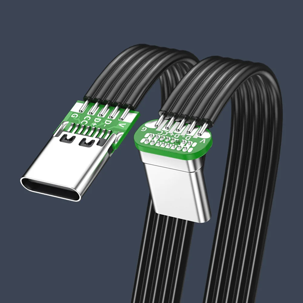 كابل مرن من السيليكون المسطح USB C إلى USB C بزاوية يسار/يمين لهواتف الكاميرا 65 وات شحن سريع 2.0 كابلات نقل البيانات