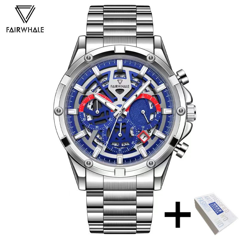 Mark Fairwhale Casual Watch For Men Fashion Stainless Steel Blue Watches Waterproof Quartz Wristwatch Boy Reloj Free Shipping