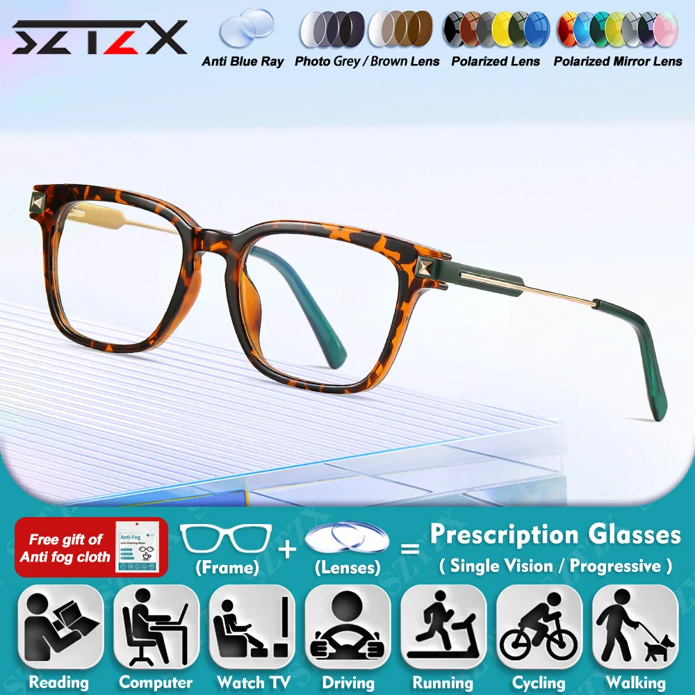 

SZTZX Retro Women Square Myopia Prescription Optical Glasses High Quality Anti Blue Ray Photochromic Progressive Reading Eyeware