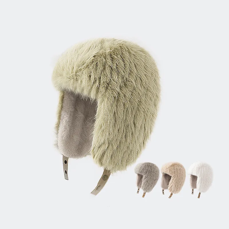 High Quality Solid Color Russia Hat Men and Women Imitation Mink Hair Warm Thickened Riding Windproof Ear Protection Bomber Hats