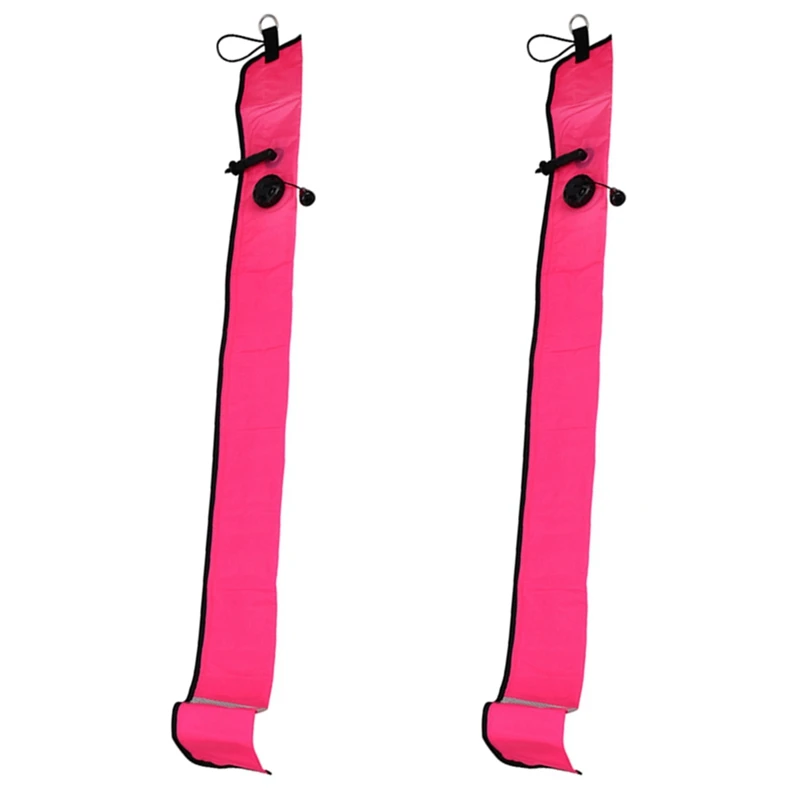 

2Pcs 1M Scuba Diving Inflatable SMB Surface Signal Marker Buoy Visibility Float Signal Tube Sausage,Rose Red