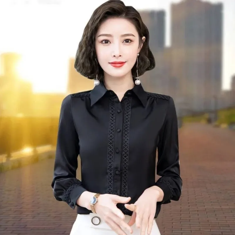 

Women's Long Sleeve Shirt Thin Professional Height End Temperament Bottoming Chiffon Office Blouses Ladies New Spring Work Tops