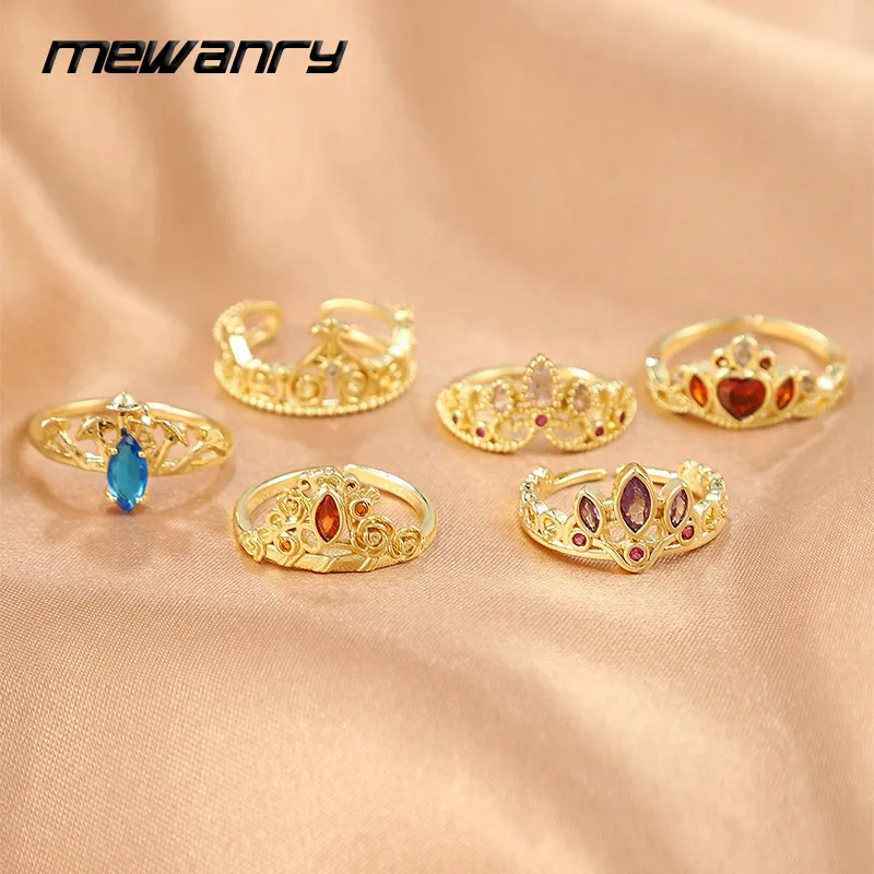 Mewanry Sparkling Multicolor Zircon Crown Rings For Women Creative Trendy Classic Sweet Temperament Birthday Party Jewelry Gifts