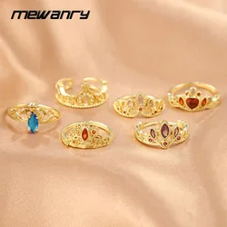 Mewanry Sparkling Multicolor Zircon Crown Rings For Women Creative Trendy Classic Sweet Temperament Birthday Party Jewelry Gifts