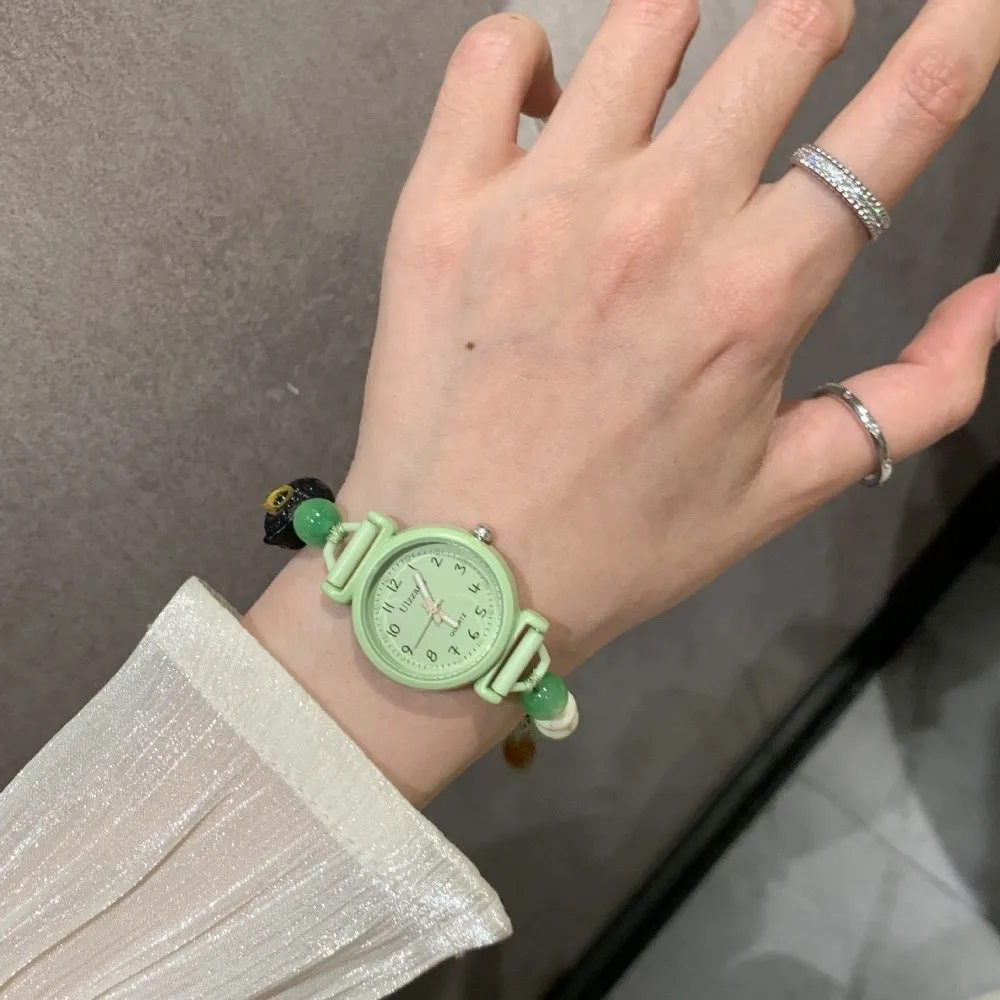 Fashion Adjustable Bracelet Watch Beaded Pendant Chain Watch Handmade Quartz Watch Women Girls