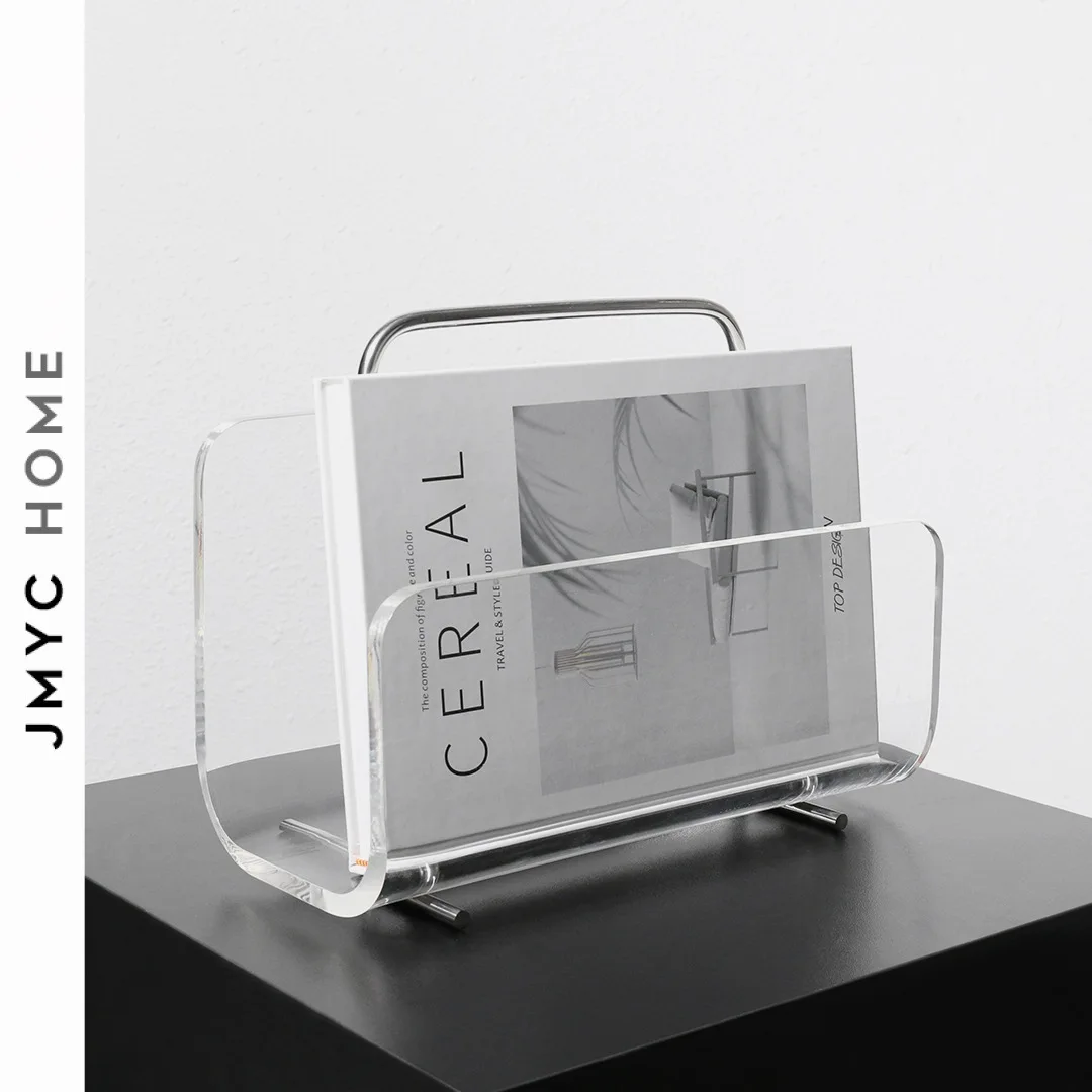 

Transparent Acrylic Home Decor Book Holder Stands Modern Minimalist Living Room Handle Magazine Bookshelf Office Desk Decoration