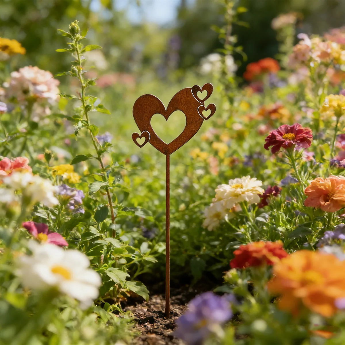 Fun card inserts 1Pc Iron Garden Decorative Stake, Heart-Shaped Metal with a Rusted Style, Outdoor Garden Decorative Stake