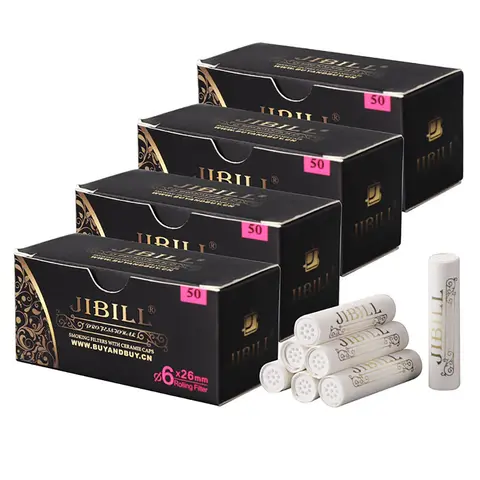 50pcs 6X26MM Activated Carbon Filter with Both Ceramic Caps Smoking Pipe Extra Slim 6MM Activated Charcoal Filters