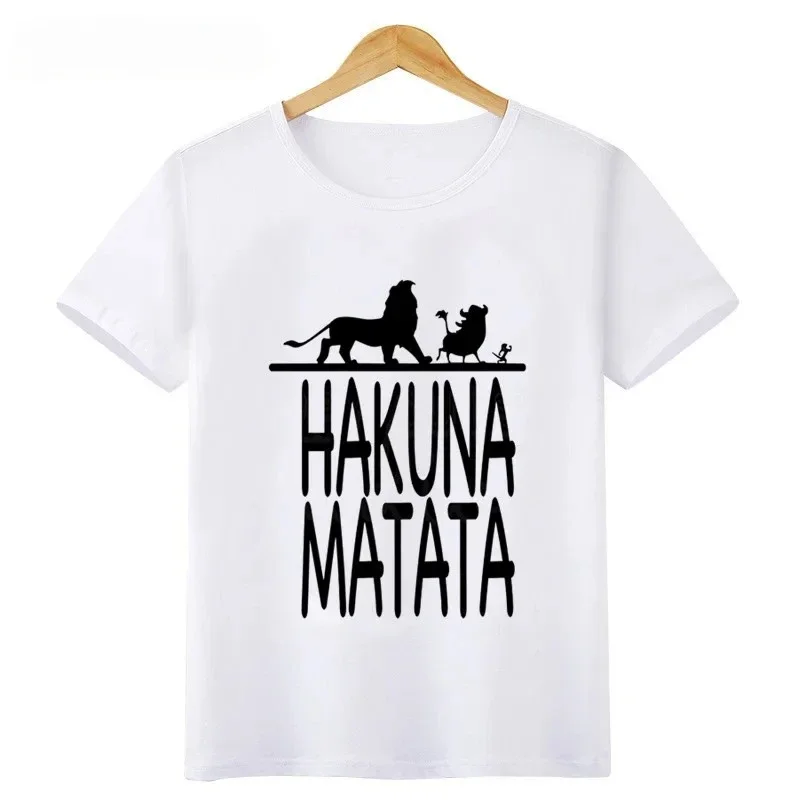 Disney Hakuna Matata T-shirts The Lion King Simba Cartoon Print 2024 Summer Children T-Shirts Boys Girls Kids Men Family Tees