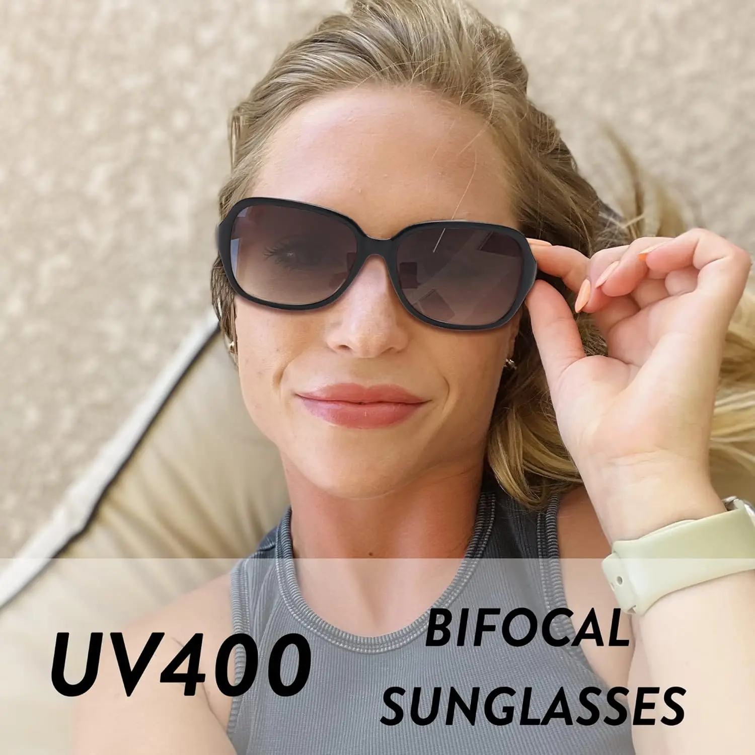 JM Large Rectangle Bifocal Reading Sunglasses for Women Vintage Oversized Lady Reading Glasses UV400
