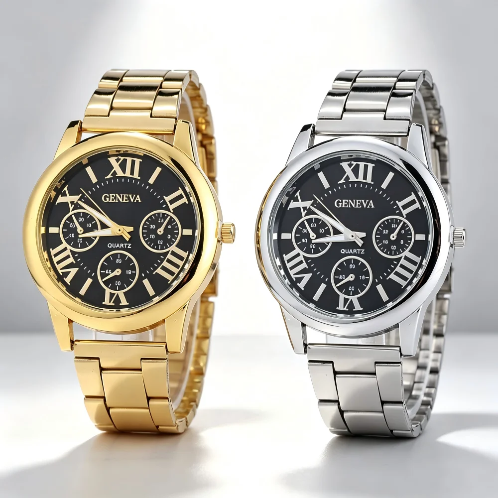 Casual Quartz Watch for Men Women Stainless Steel Band Roman Scale Daily Quartz Wristwatch