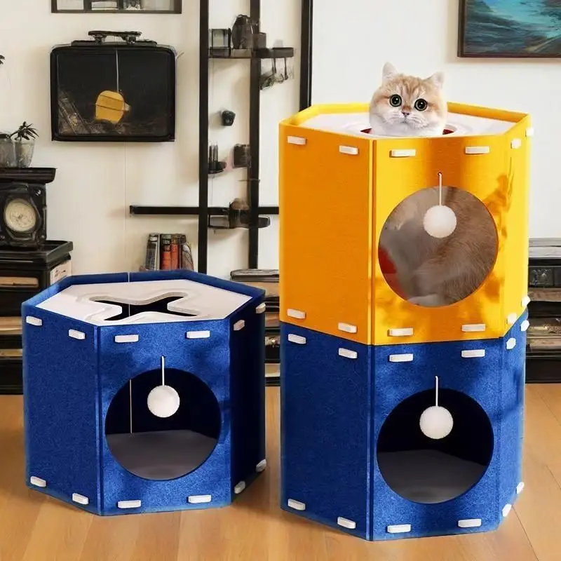 

Восьмиугольная фетровая кровать для кошек, износостойкий домик для домашних животных, съемный парк развлечений для кошек, укрытие для домашних животных, всесезонный домик для домашних животных, аксессуары для кошек, подарок