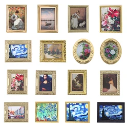 Mini maison de poupée vintage avec photos et peinture murale, tableau mural pour courses 1:12, peinture de maison de poupée, jouets de meubles, 1/12