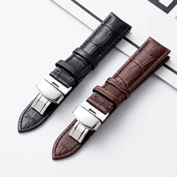 Business Casual Schwarz Braun Echtes Kalbsleder Leder Uhrenarmband Schmetterlingsschnalle Krokodilmuster Armband 18 20 22 24 mm