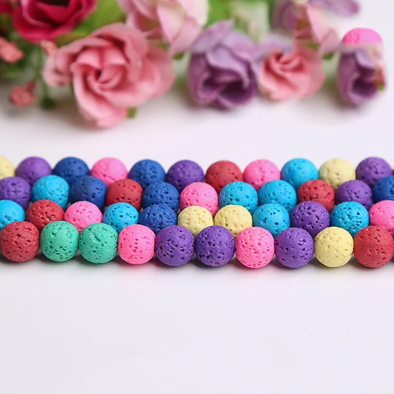 Natural Lava Stone Colorful Dyed Round 6mm 8mm 10mm Loose Beads for Jewelry Making Bracelet DIY Crafts Findings