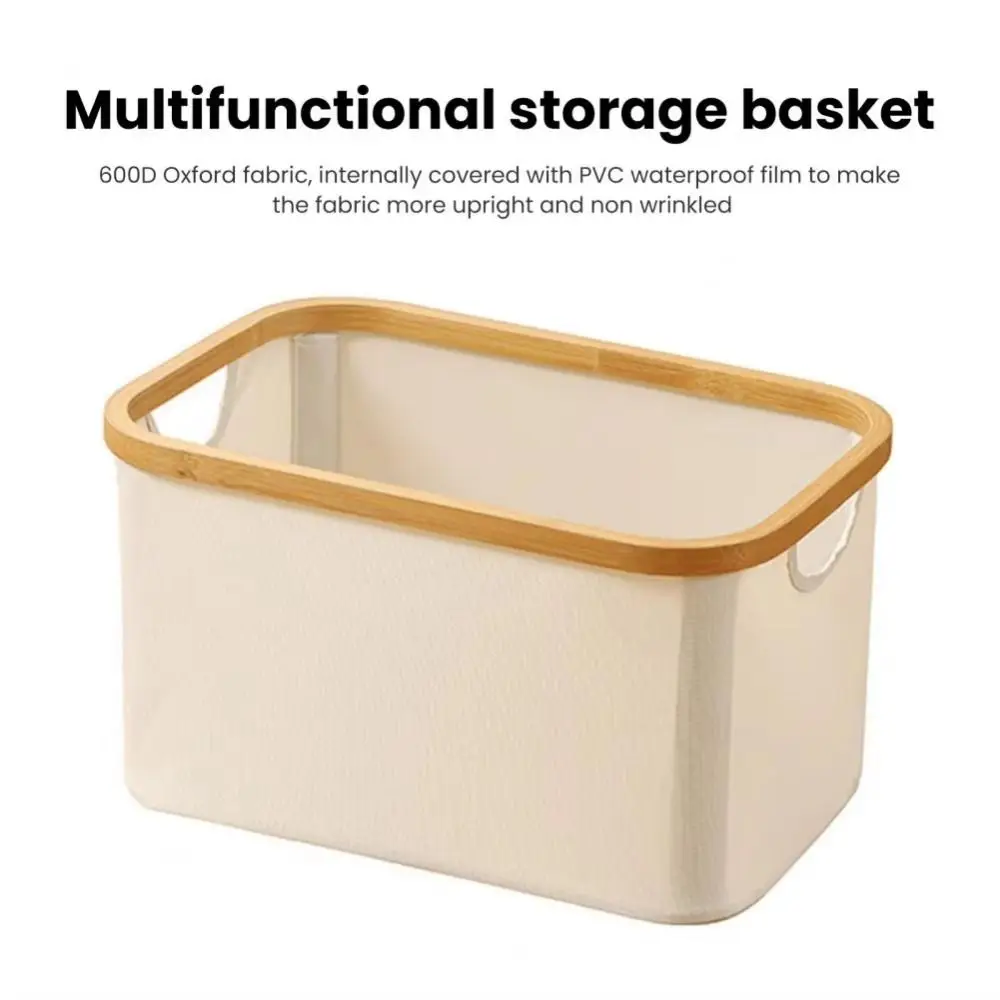 Collapsible Laundry Storage Basket Rectangle Thickened Closet Organizer Bamboo Handles Space Saving Small Laundry Hamper Bedroom