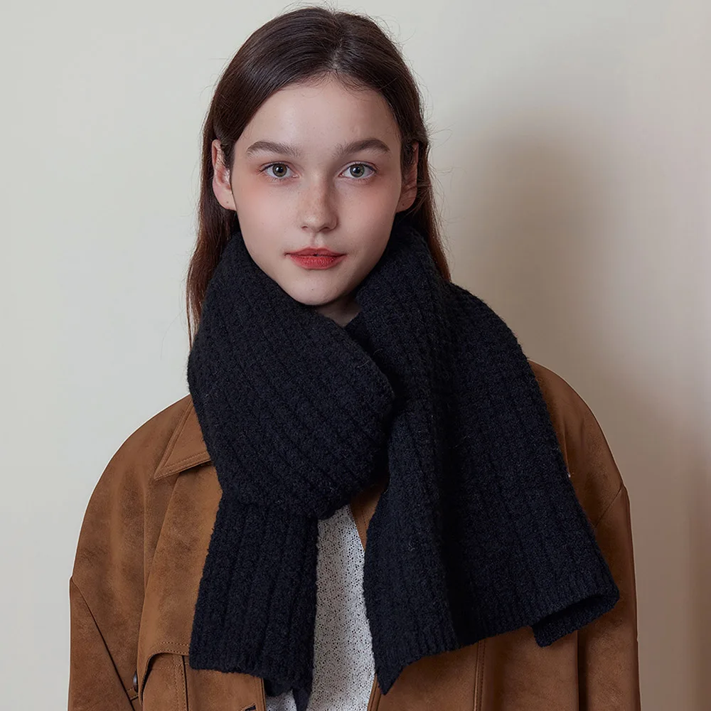 Sciarpa da donna in lana lavorata a maglia solida semplice Sciarpa calda spessa invernale Coppia all'aperto Fazzoletto da collo casual Bandelet unisex in lana retrò