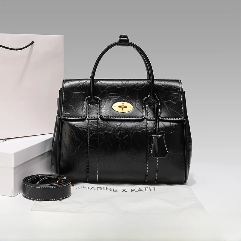 

Классическая универсальная женская кожаная сумка 2026 года, новая повседневная сумка через плечо из плиссированной воловьей кожи для женщин