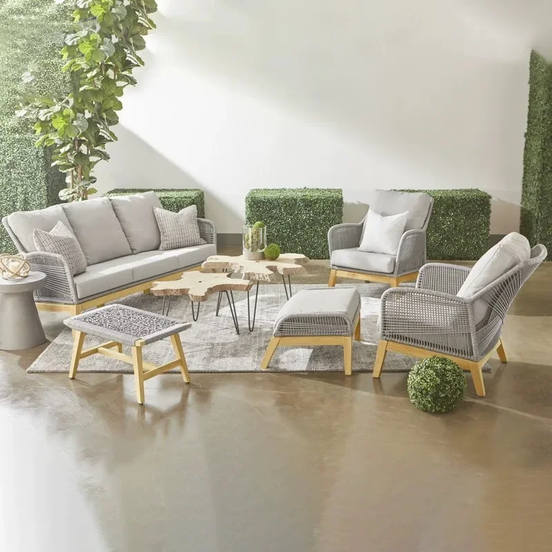 Sofa z drewna tekowego B & B balkon wypoczynek wodoodporna sofa z rattanu z litego drewna na dziedzińcu ogrodowe meble ogrodowe