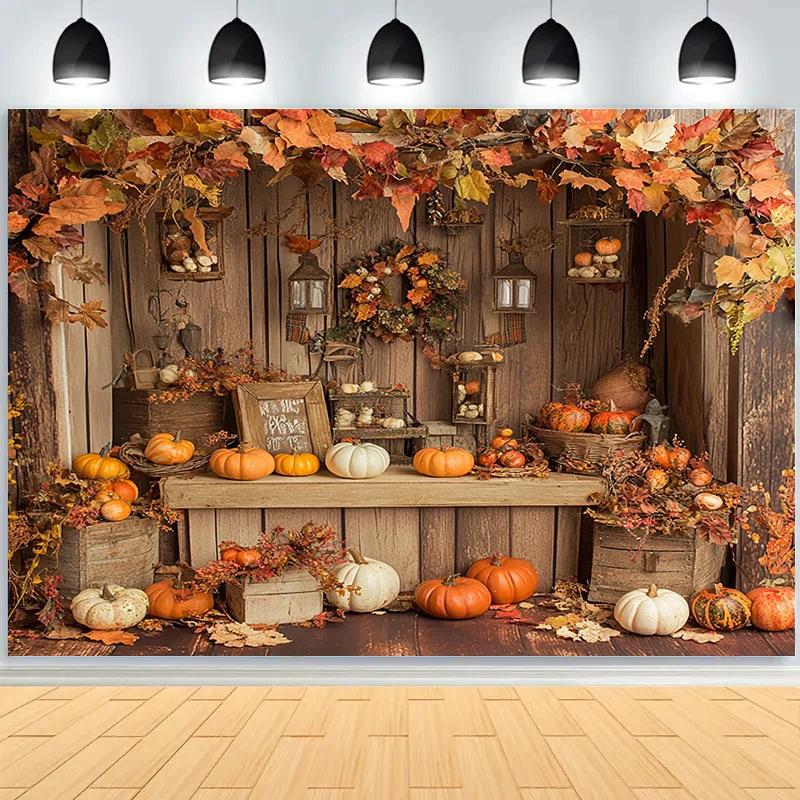 Halloween Day Autumnal Pumpkins Photography Backdrops Props Maple Leaf Scarecrow Farm Harvest Thanksgiving Background WJ-25