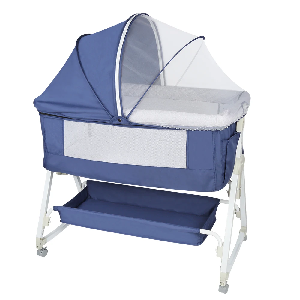 Lit cododo pliable pour bébé, inclinaison et hauteur réglables, système coulissant, matelas confortable, grand panier, facile à transporter