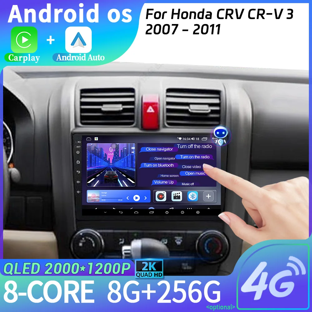 

Wireless Carplay Stereo Head Unit 2DIN Screen Android 14 Car Radio Multimedia Navigation For Honda CRV CR-V 3 2007 - 2011