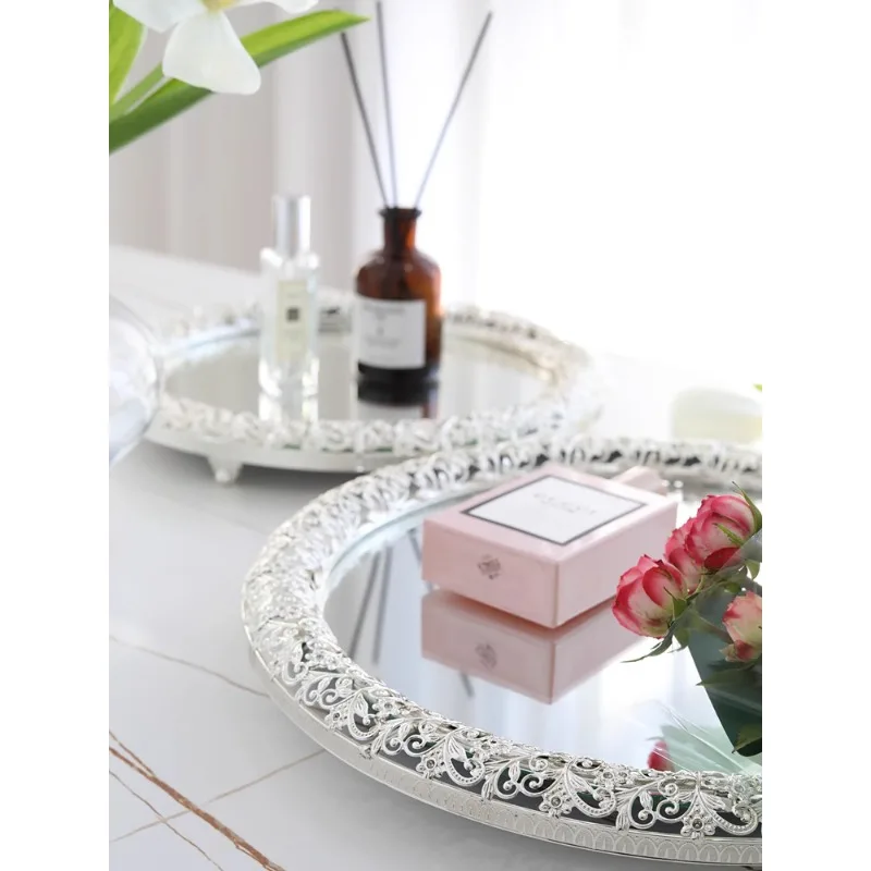 European afternoon tea snack tray cake dessert table cosmetics display stand silver-plated mirror round ornament decoration