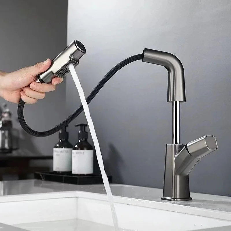 Bathroom Sink Faucet Pull Up Down Stream Sprayer Hot Cold Water Sink Mixer Wash Tap For Bathroom 360° Degree Rotation Tap