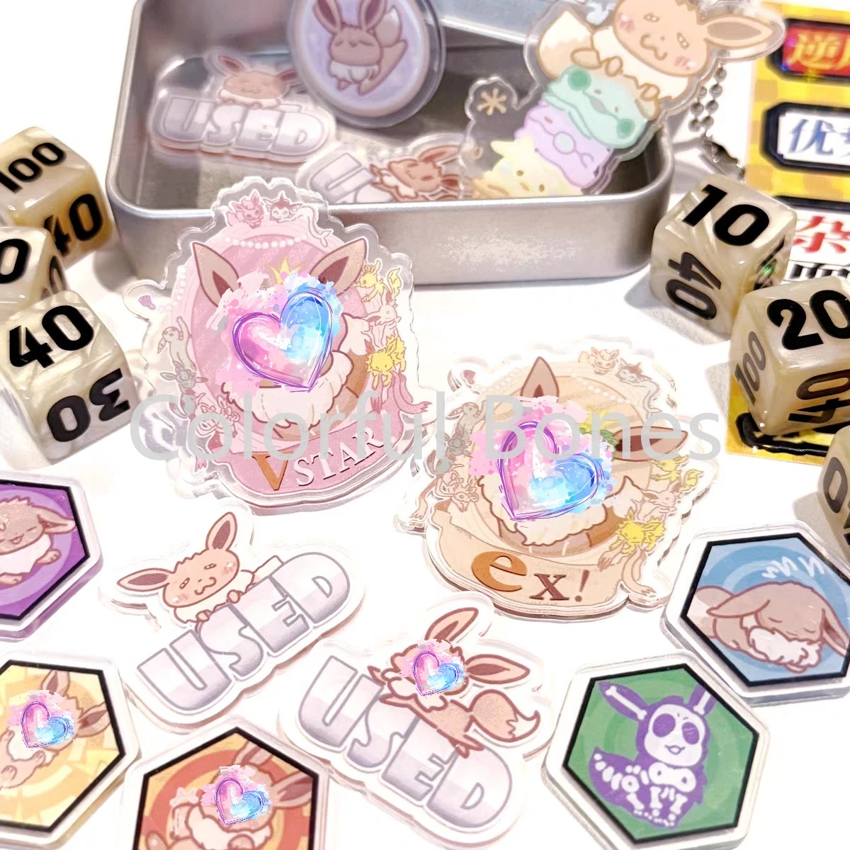 

Набор индикаторов повреждения Pokemon PTCG, тематические игральные кости Eevee, маркер VSTAR EX, аксессуары для настольных игр для игроков и фанатов Pokemon