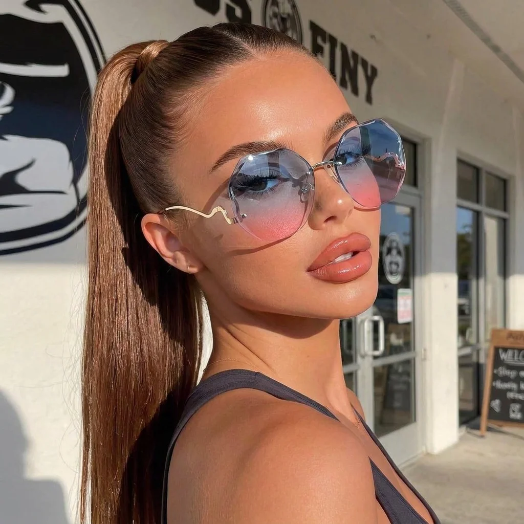 Fashion Large-frame Sun-protective Sunglasses For Women, High-end Style, Uv Protection, Bezel-less Sunglasses1211