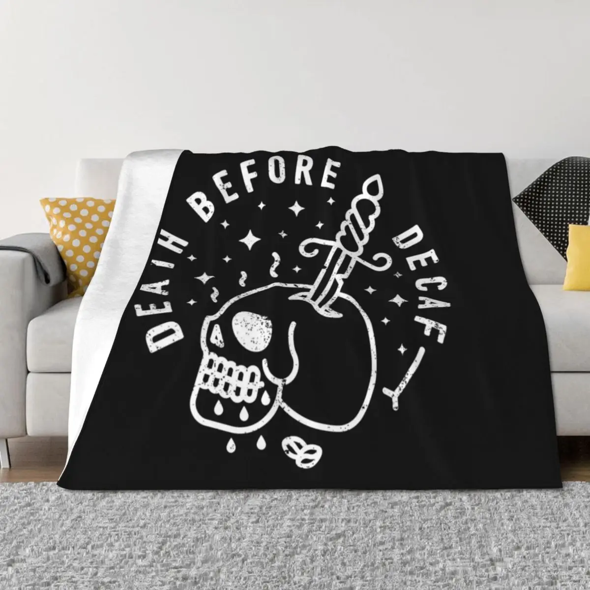 

Death Before Decaf Throw Blanket Soft Plaid Cute Plaid bed plaid Blankets