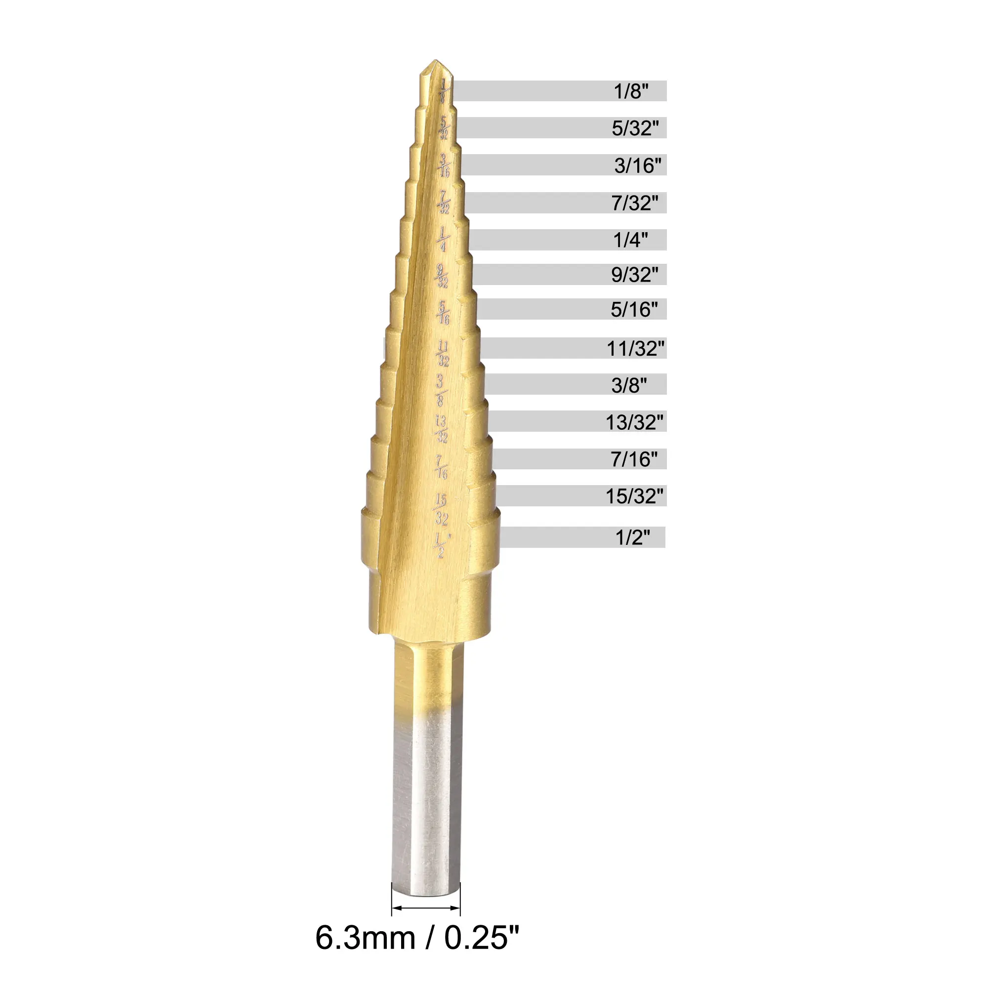 1/2pcs 1/8" to 1/2"  3/16" to 1/2"  1/4" to 3/4" Step Drill Bit HSS4241 Straight Flutes Triangular Shank for Metal Wood Plastic