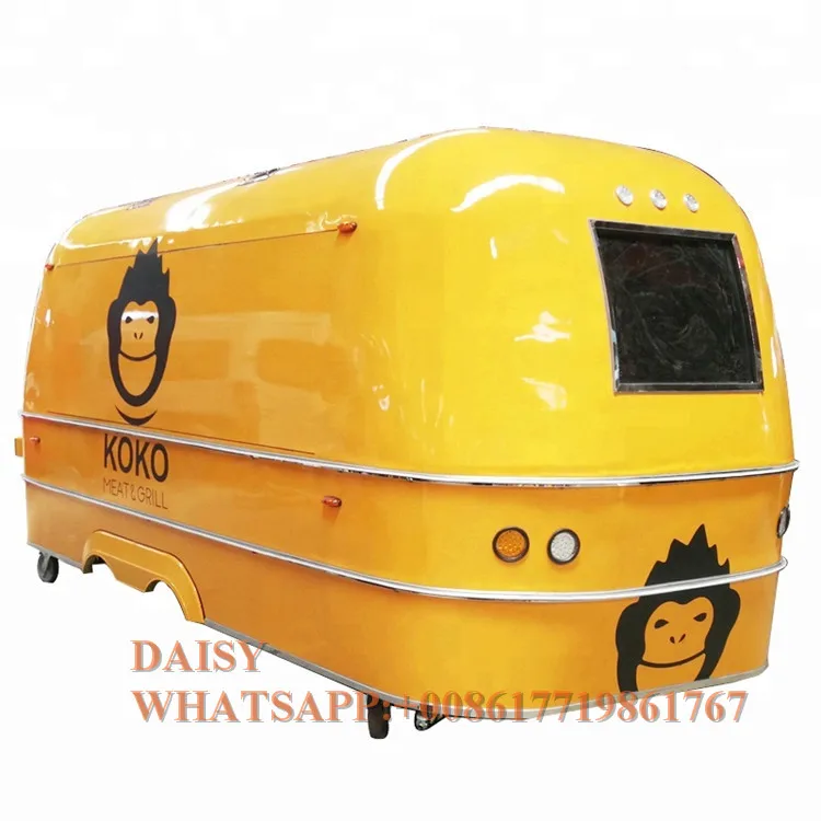 الفولاذ المقاوم للصدأ مقطورة الوجبات السريعة هوت دوج عربة شواء برغر شاحنة