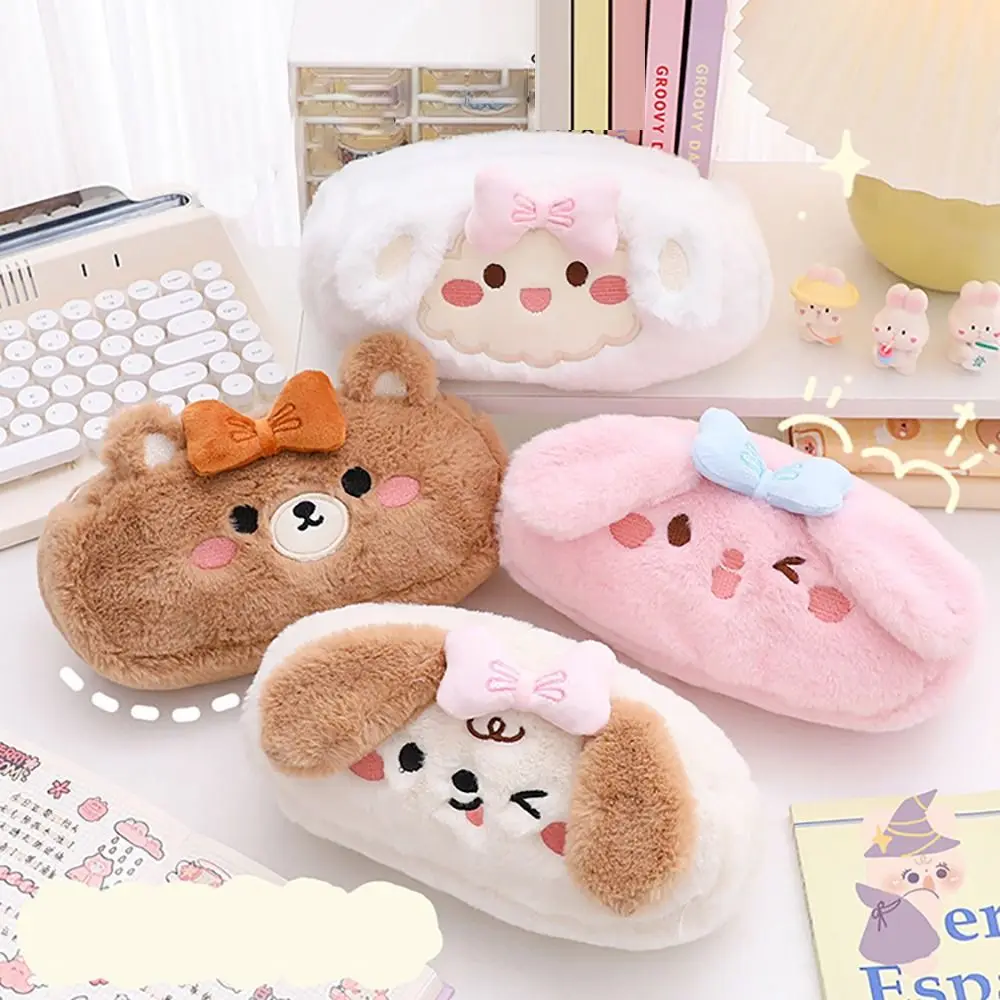Kawaii плюшевый пенал, органайзер для канцелярских принадлежностей, мультяшные животные, сумка для ручек с героями мультфильмов, большая вместительная сумка для студентов