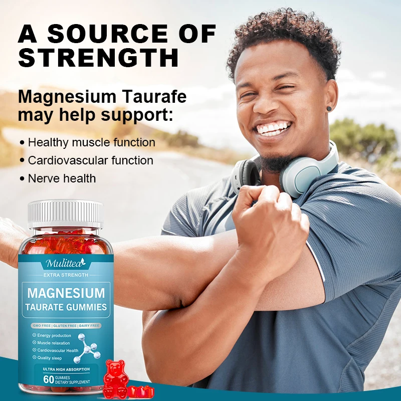 Mulittea High Absorption Magnesium Taurine Gummies Supports Leg Spasms Muscle Function Helps Stress Relief Sleep