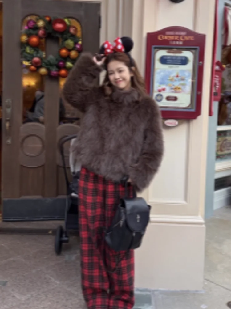 

Зимние женские теплые пальто из искусственного меха, модные коричневые короткие куртки с длинным рукавом и воротником-стойкой, 2022, женская уличная верхняя одежда для поездок на работу