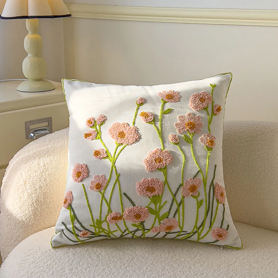 

1pc Boho Floral Tufted Decorative Throw Pillow Cover-EmbroideredCotton Cushion Cover for Couch, Sofa, and Bed - Soft and Stylish