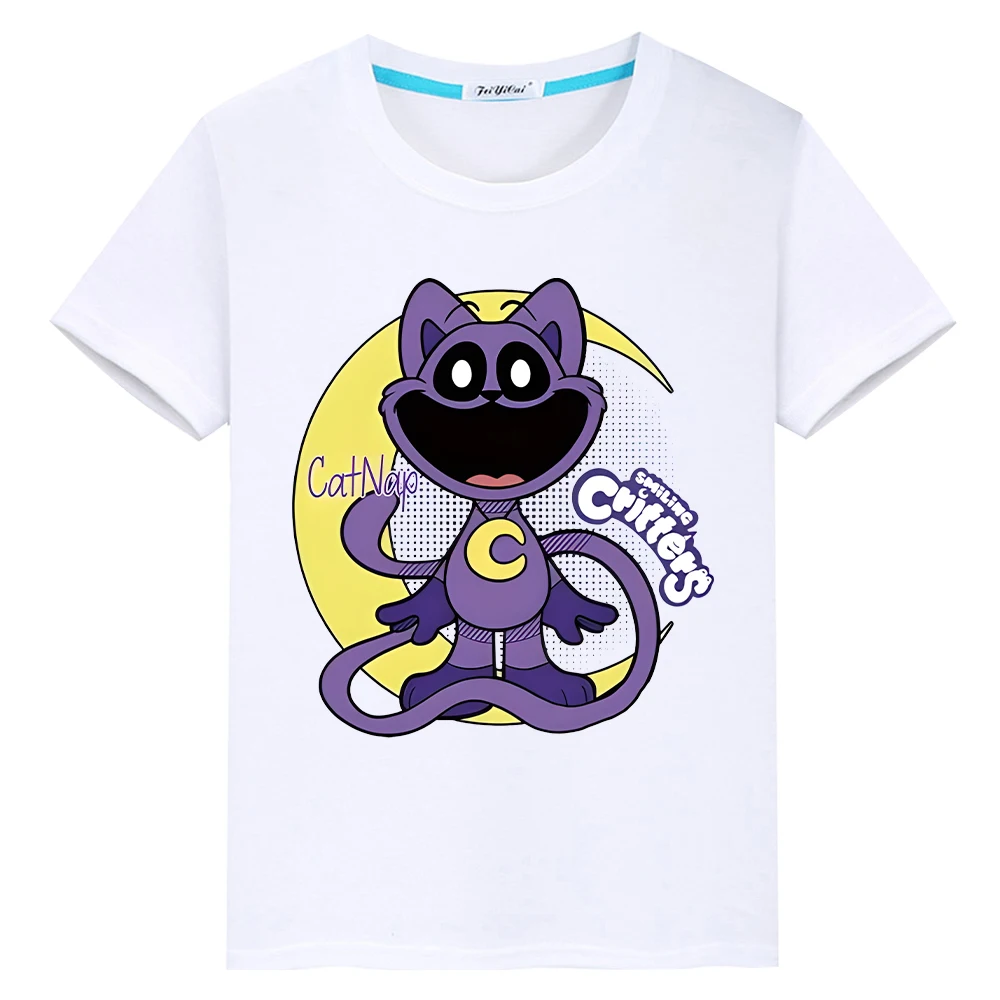 

Smiling Critters Kawaii print t shirt for kids boy 10years 100%Cotton anime Short Tops y2k one piece Cute t shirt girls clothes