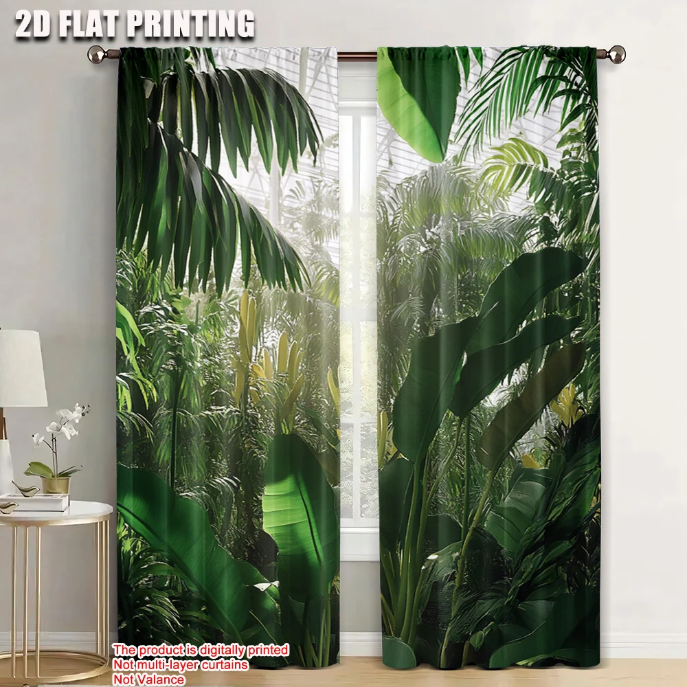 

2pc, Window Curtains Palm Trees_a Machine Washable Fabric,Without Electricity Family Party Decoration Suitable for Indoor