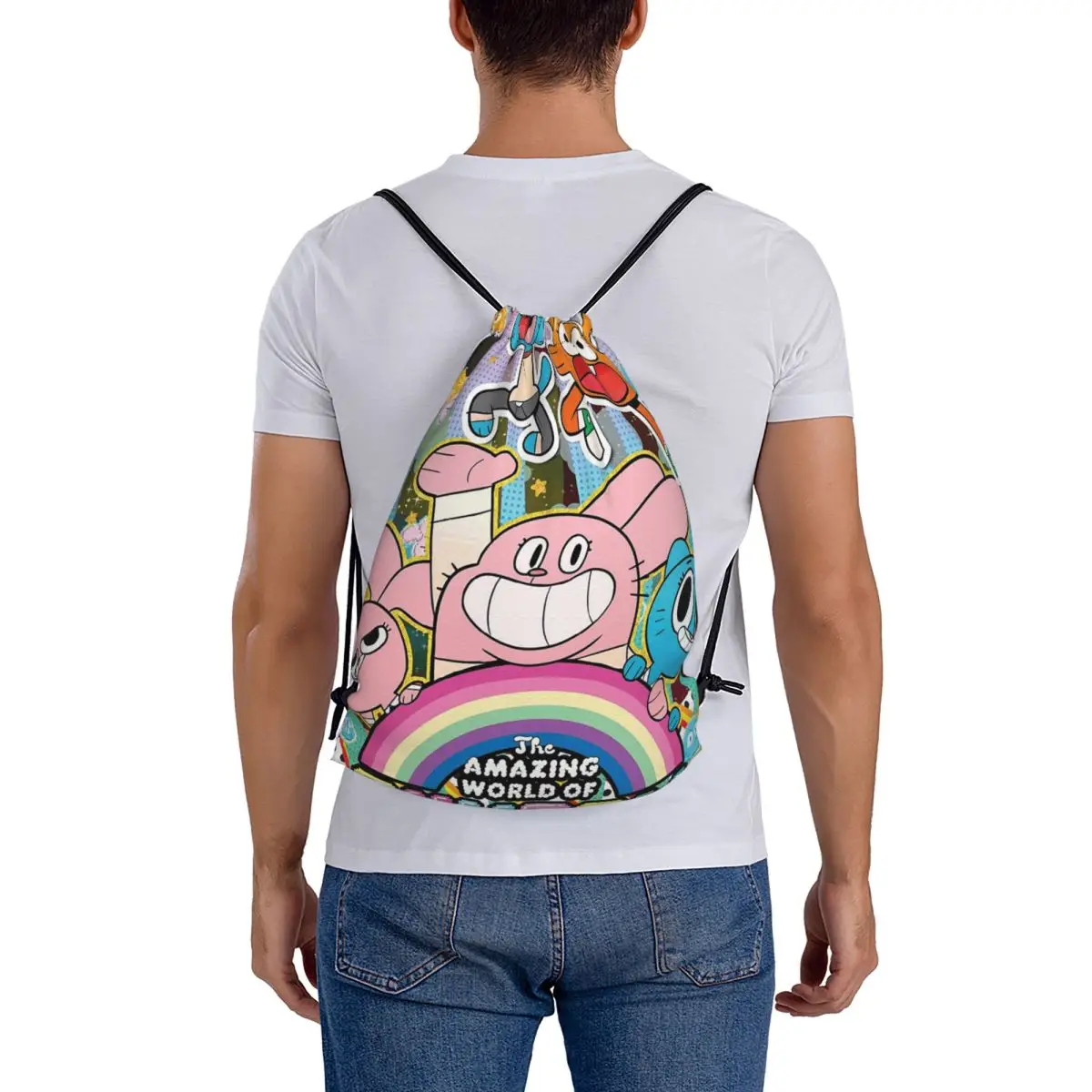 

The Amazing World Of Gumball Cartoon Backpacks Multi-function Drawstring Bundle Pocket Sports Bag Book Bags for Travel Students