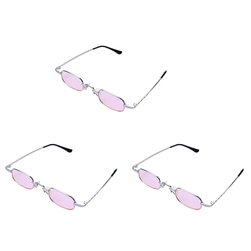 

3X Retro Punk Glasses Clear Square Sunglasses Female Retro Sunglasses Men Metal Frame-Pink & Silver