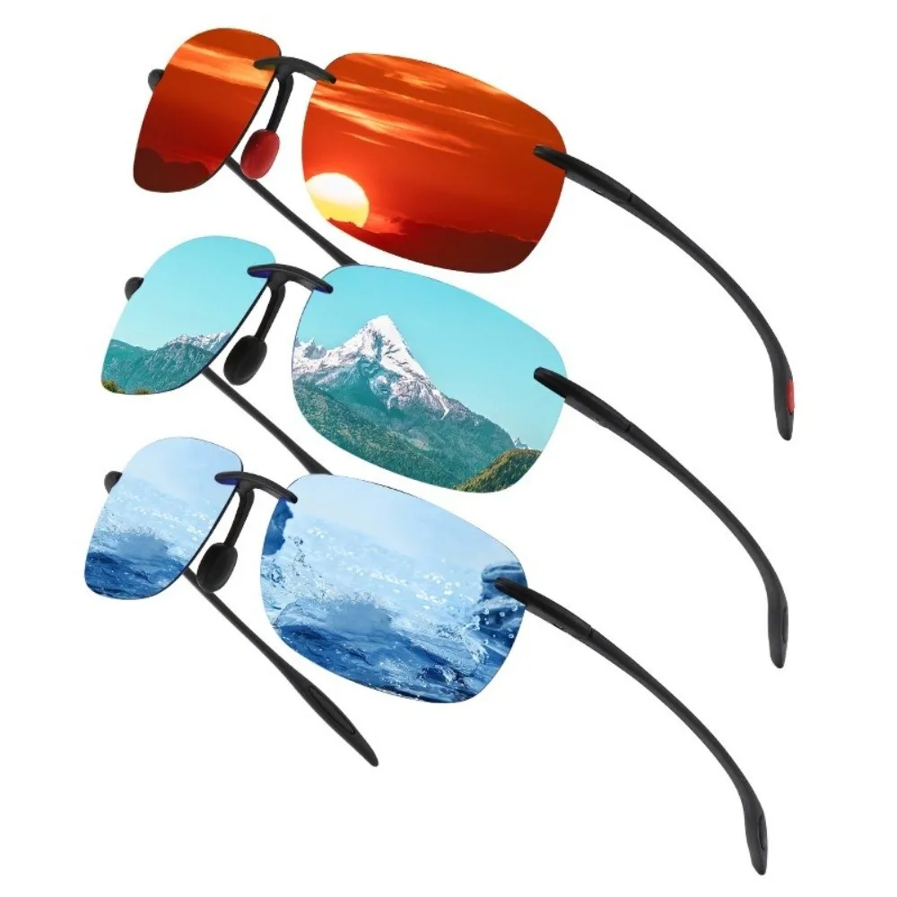 Flexible Frame Polarizing Sport Sunglasses Square Shape Comfort Fit Frameless Sunglasses PC Colorful Design
