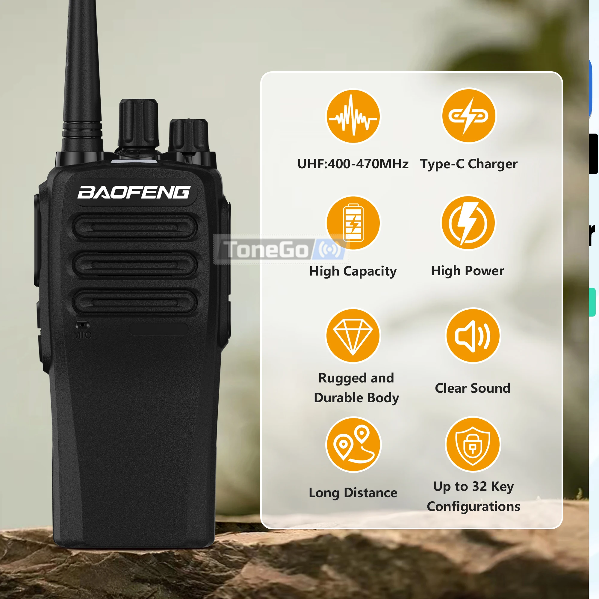 1/2 pces baofeng BF-1909 walkie talkie bf 1909 12w de alta potência de longo alcance uhf rádio em dois sentidos tipo-c transmissor de carregamento para caça
