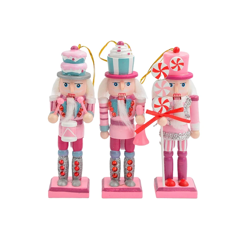 12CM Classic Christmas Pink Series Nutcracker Puppet Ornaments Desktop Decora Walnuts Soldiers Band Doll Nutcracker Miniatures