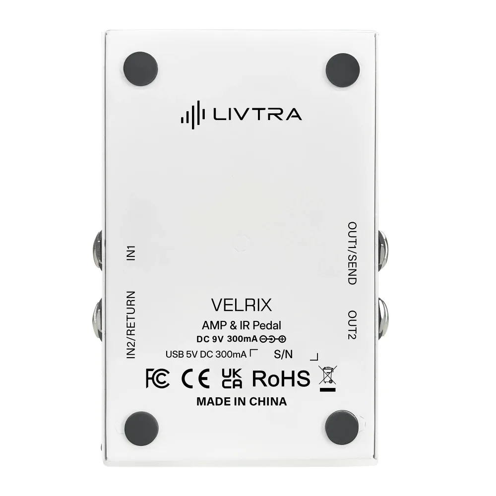 LIVTRA VELRIX Amp IR Pedal, 9 Preamp+9 Cabinet Sims, NAM/IR Loader, USB Audio Interface, FX Loop for Live Band & Studio
