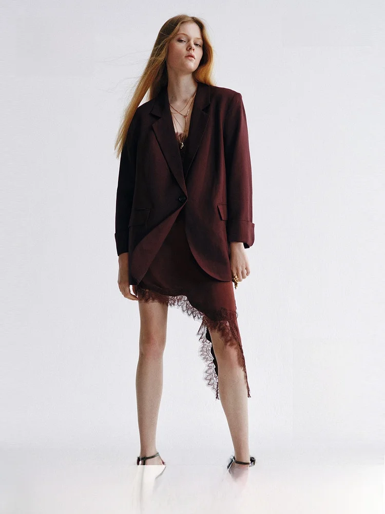 

H&M Summer New Women's Casual Mixed Linen Suit 1328938 Fashionable Ladies' Blouse Elegant Office Wear Comfortable Fit