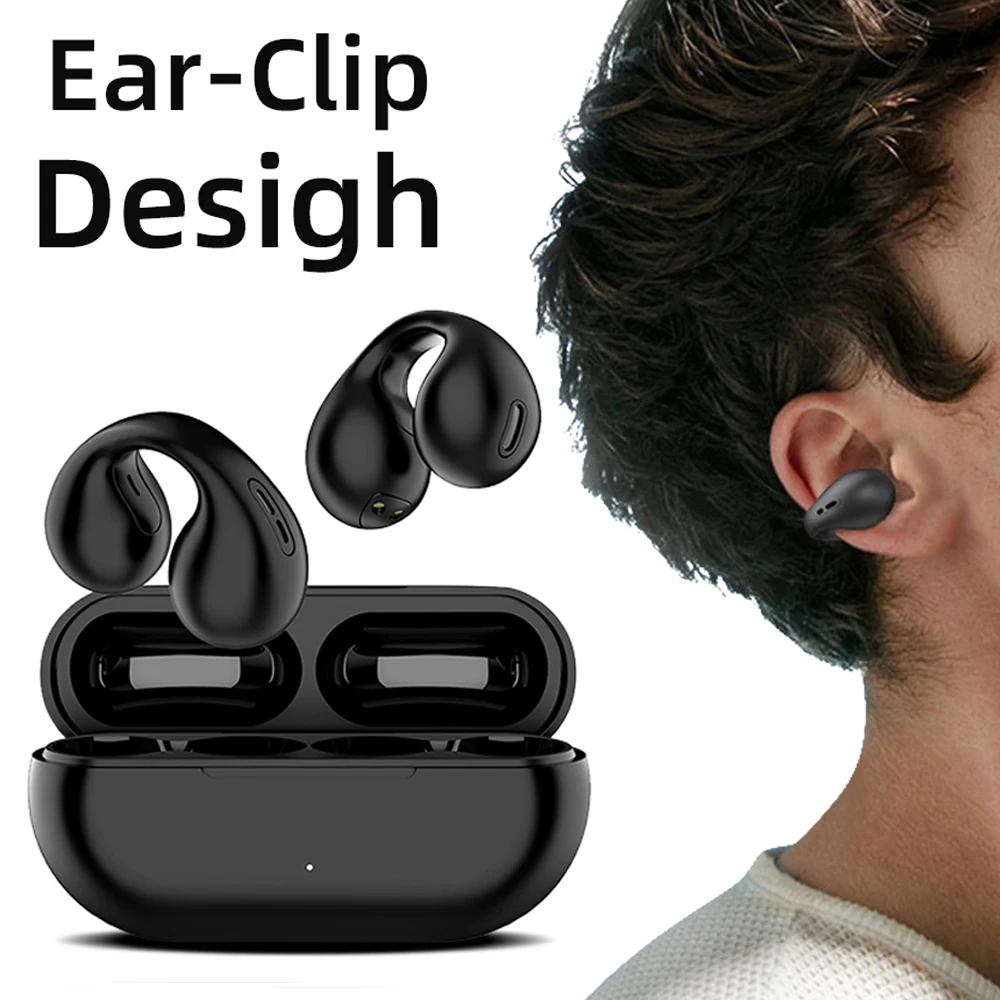 

Wireless Bluetooth Headphones Earphone Clip On Ear Bone Conduction Earhooks Sport Earbuds with Charging Case Original Headset